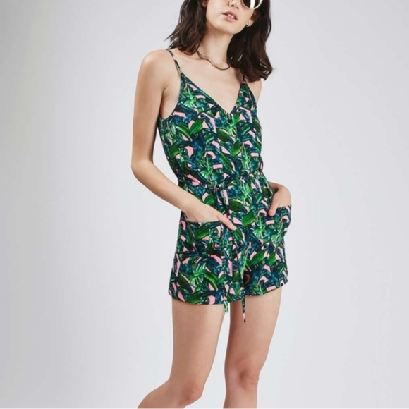 Topshop Tropical Palm Printed Playsuit Romper - Picture 2 of 8